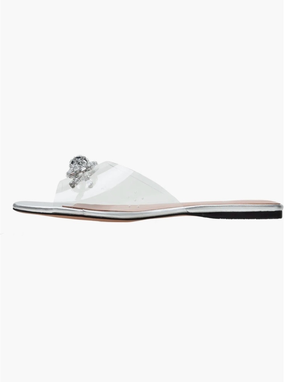 Linea Paolo “Leigh” Clear Slide Sandals Silver Crystal Bow & Nude Jelly Base - Picture 6 of 13